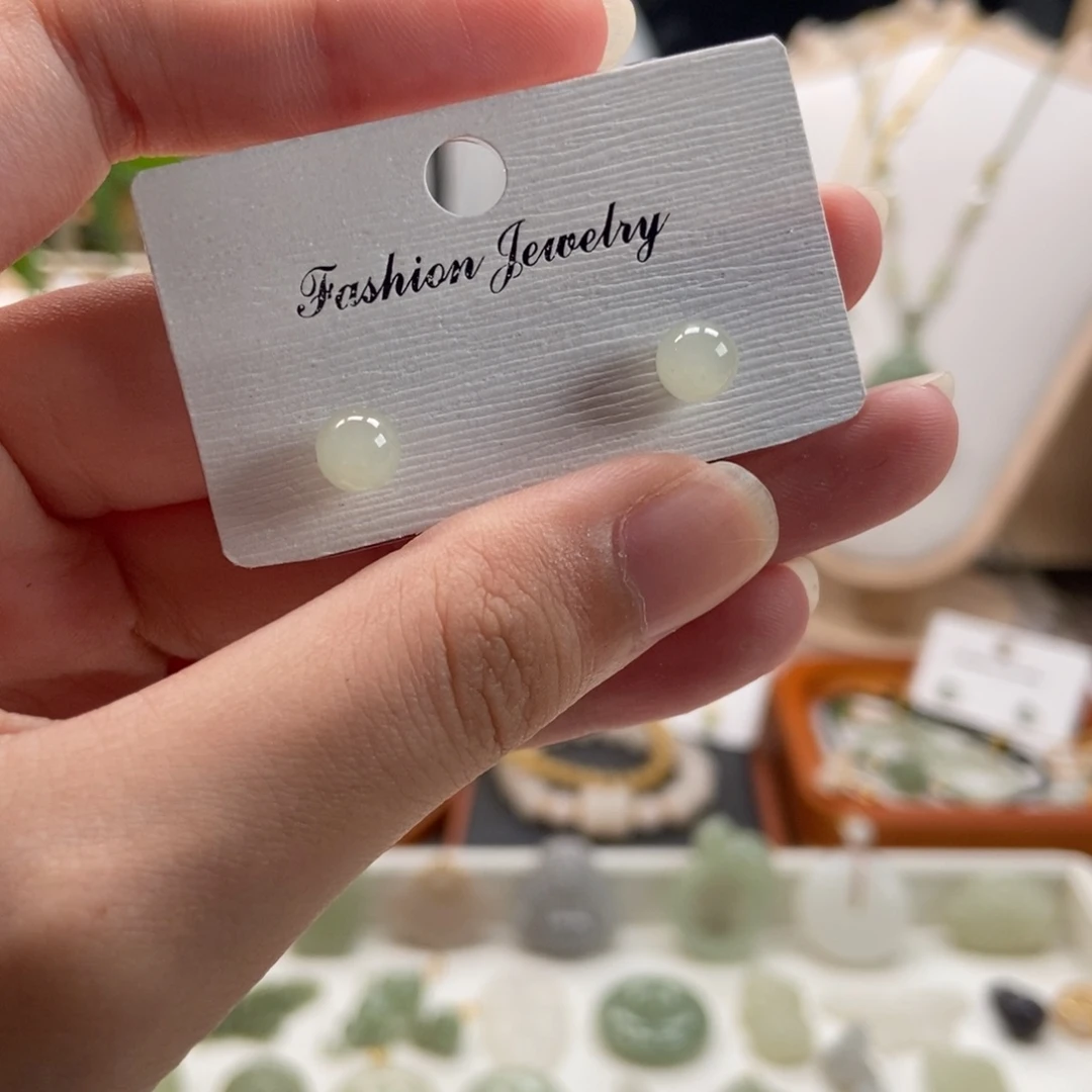 和田玉银S925镶嵌耳饰卡六浅晴