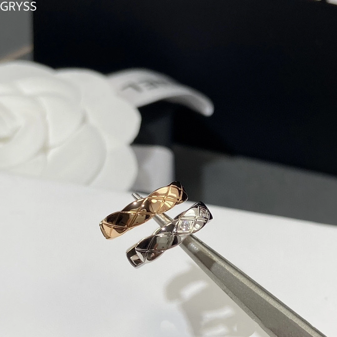 坠链均925银莫桑石 GRYSS 菱格光面钻双色银耳骨夹不掉色时尚FXCY