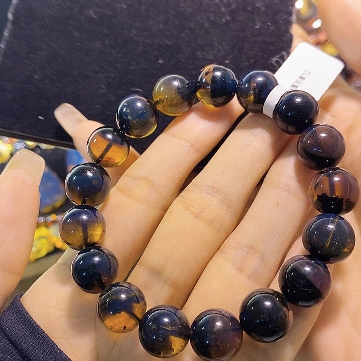 琥珀未镶嵌珠宝奇石海藻手串12