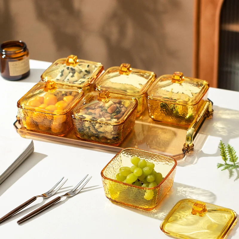 诠释爱【玻璃盖】轻奢高硼硅耐热玻璃分格客厅果盘零食盘家用托盘