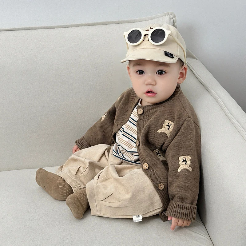 韩国男女童针织衫外套宝宝2025春装新款儿童韩版小熊毛衣打底开衫