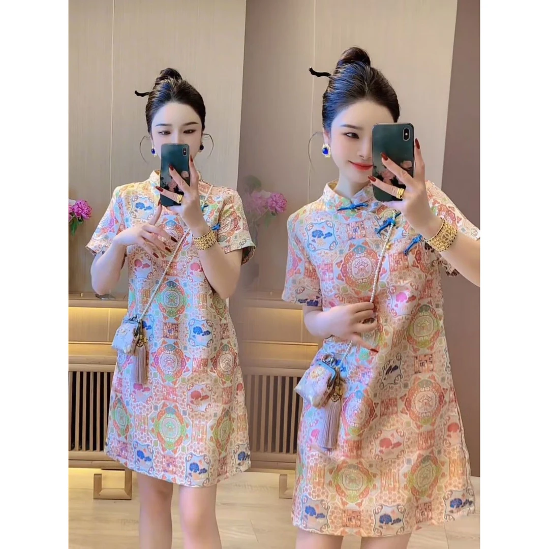 哥弟阿玛施正品洋气衣服新款2024夏季ins法式连衣裙重工中式提花