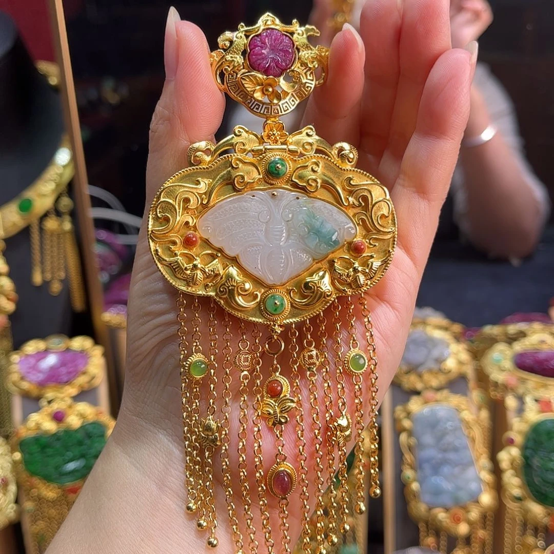 翡翠银S925镀金镶嵌吊坠(不含链)