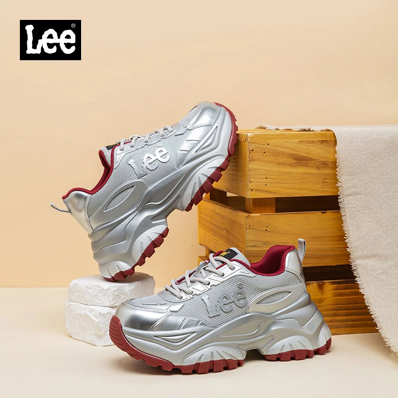 Lee鞋子女款2025新款秋季爆款银色老爹鞋厚底增高百搭运动休闲鞋