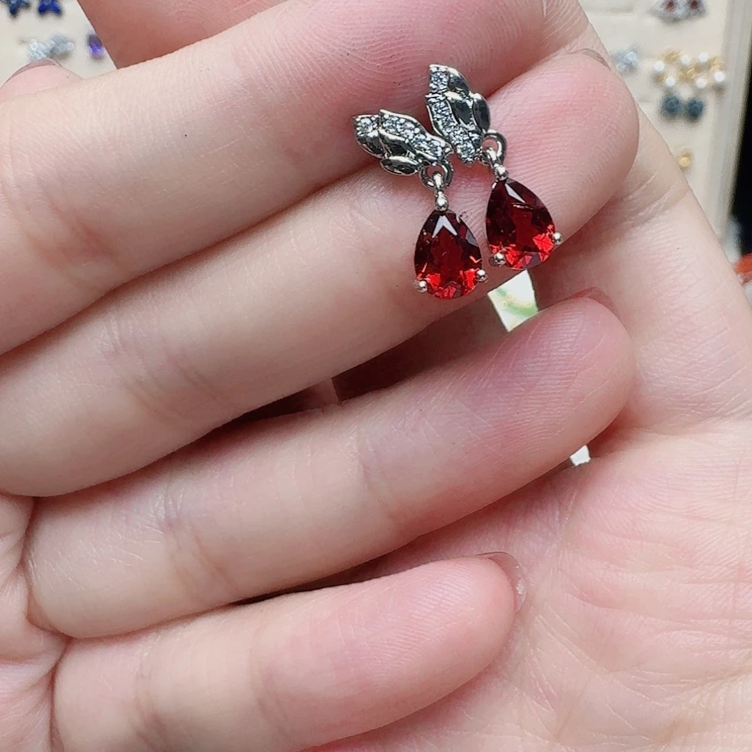 石榴石耳饰未镶嵌耳钉