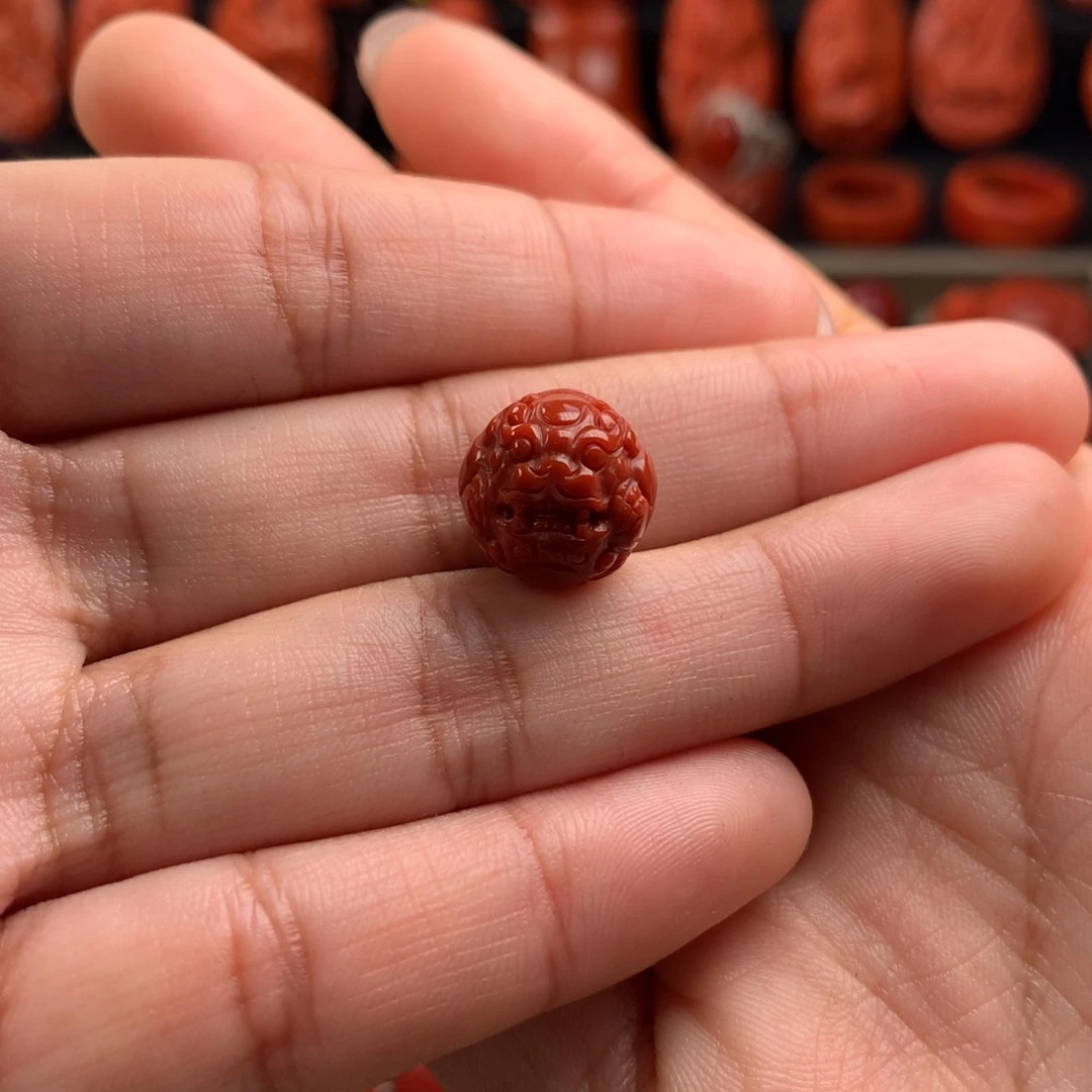 南红玛瑙精工雕刻貔貅珠12.8m m未镶嵌法***祥