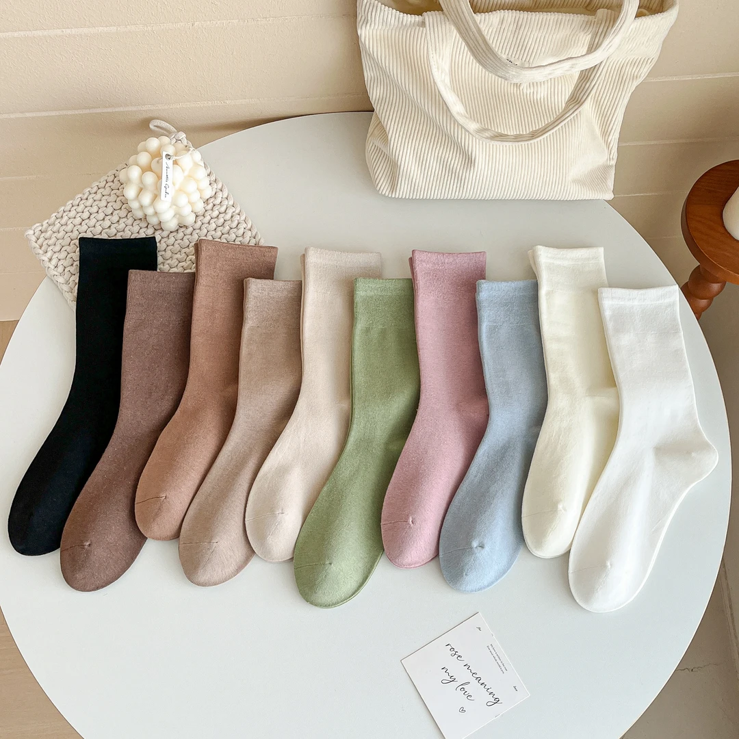 潮流款百搭美拉德色系纯色堆堆袜W8051