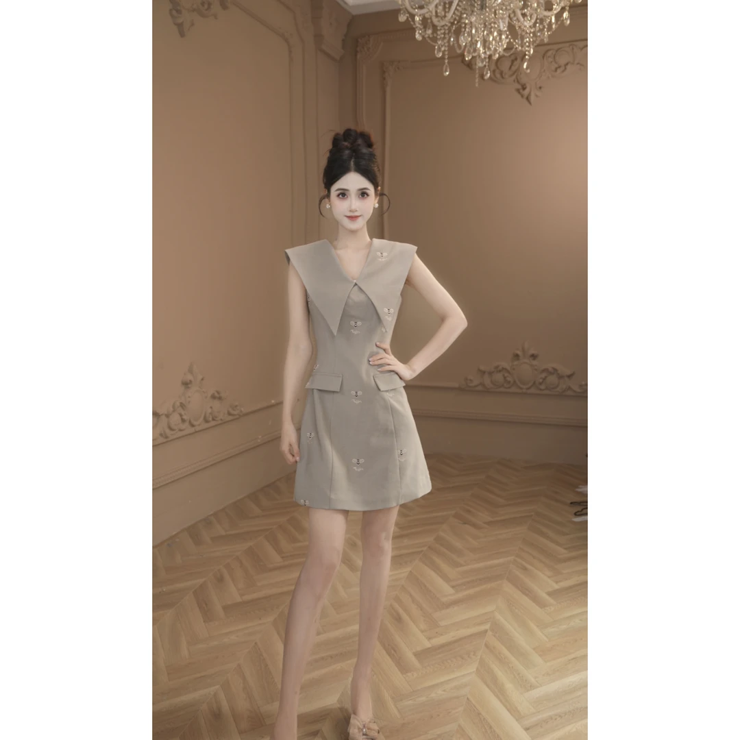 【设计师定制】新款时尚轻奢法式名媛风气质修身连衣裙15449