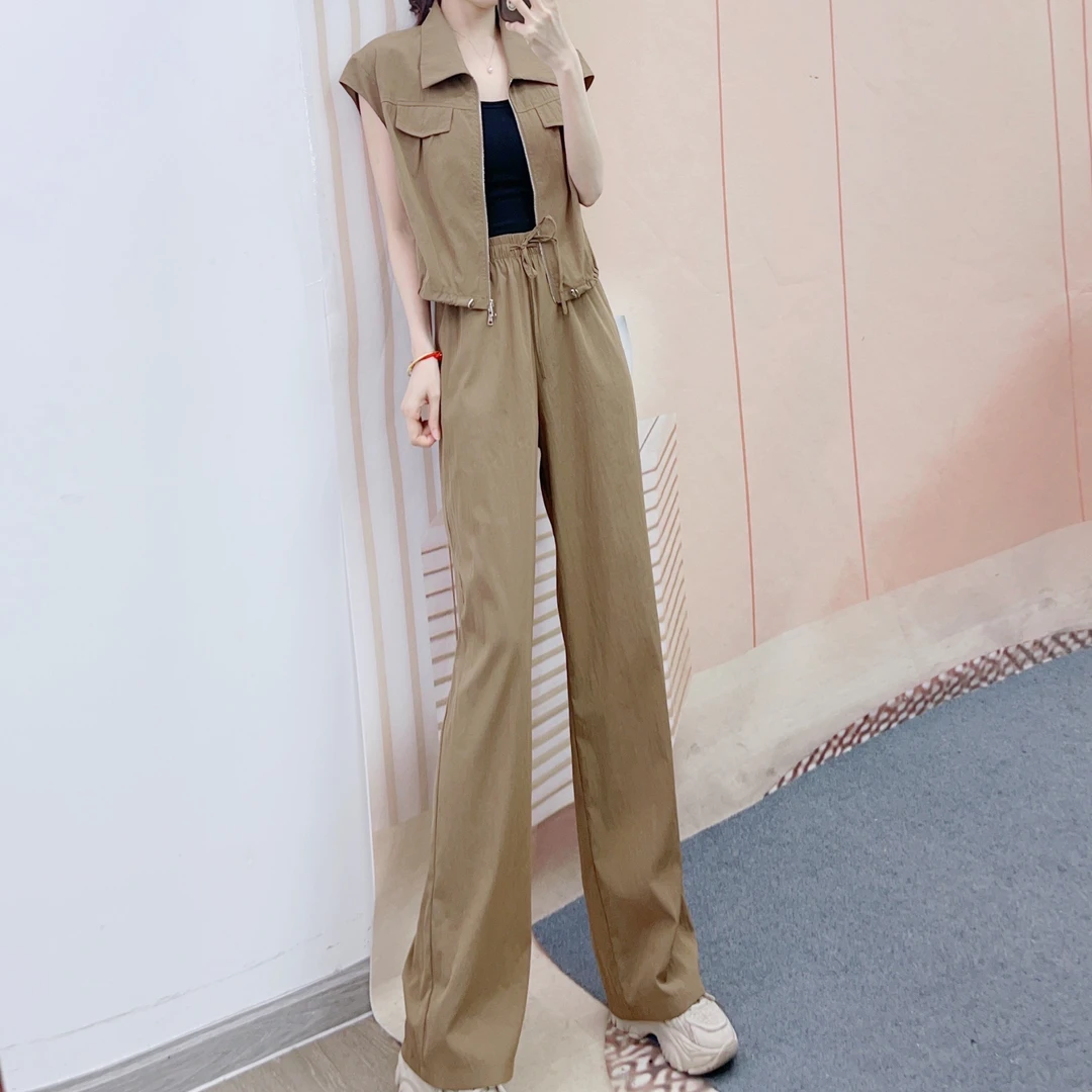 056高级感无袖上衣搭配阔腿裤垂感减龄时尚两件套裤2056/GP