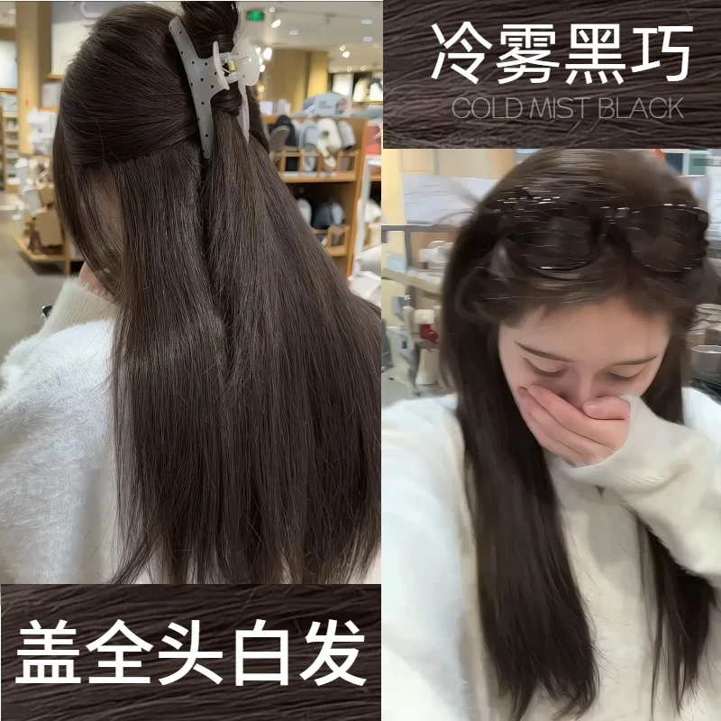 【买一送一】冷雾黑巧染发膏植物盖白显白奶茶色树莓红学生蓬松