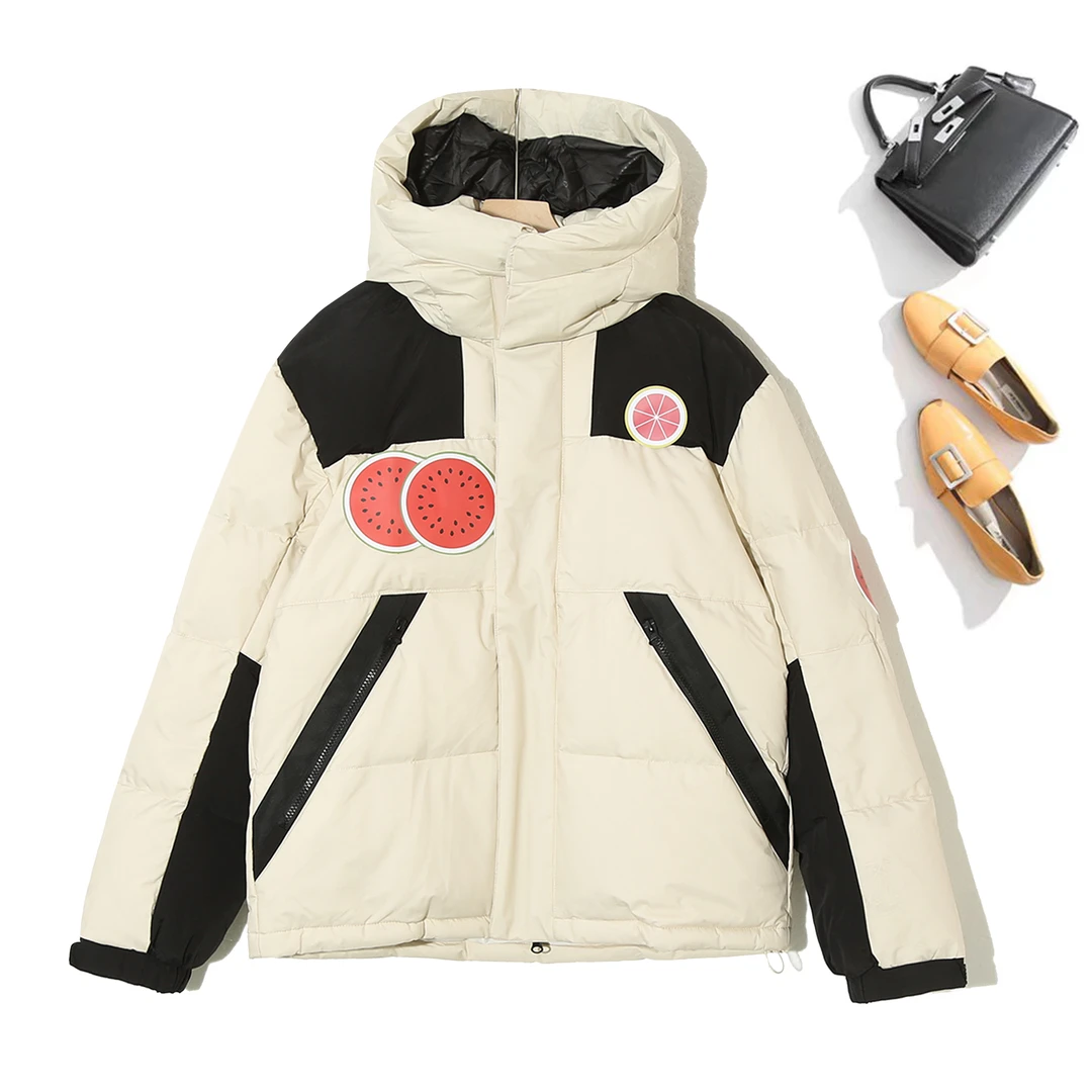 拼接拼色设计感连帽情侣高级感潮流棉服外套P-CL508(米色微染色)