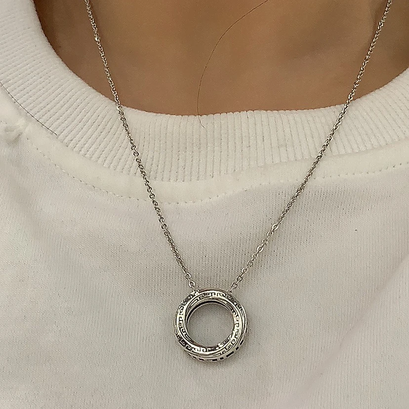 坠链均925银 复古个性莫比乌斯图腾圆环项链50cm