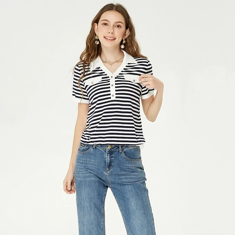 S603，时尚2025夏季新款气质条纹减龄上衣