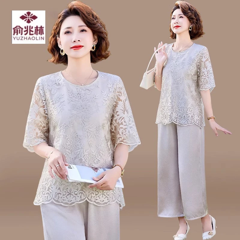 妈妈夏装套装阔太太小香风小衫两件套2025新款中老年女装春夏上衣