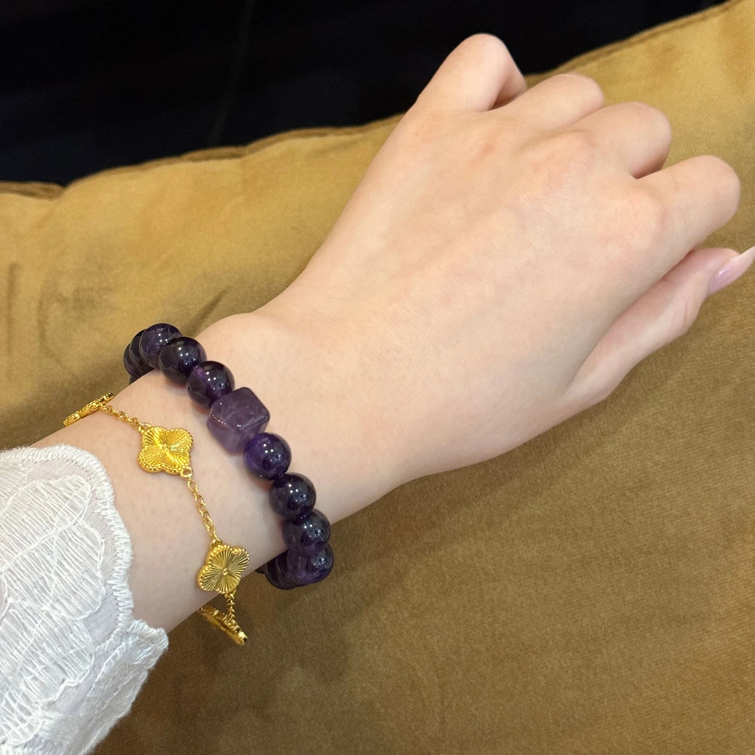 【研究生】10m紫水晶+紫方糖手串原创天然水晶 Y107