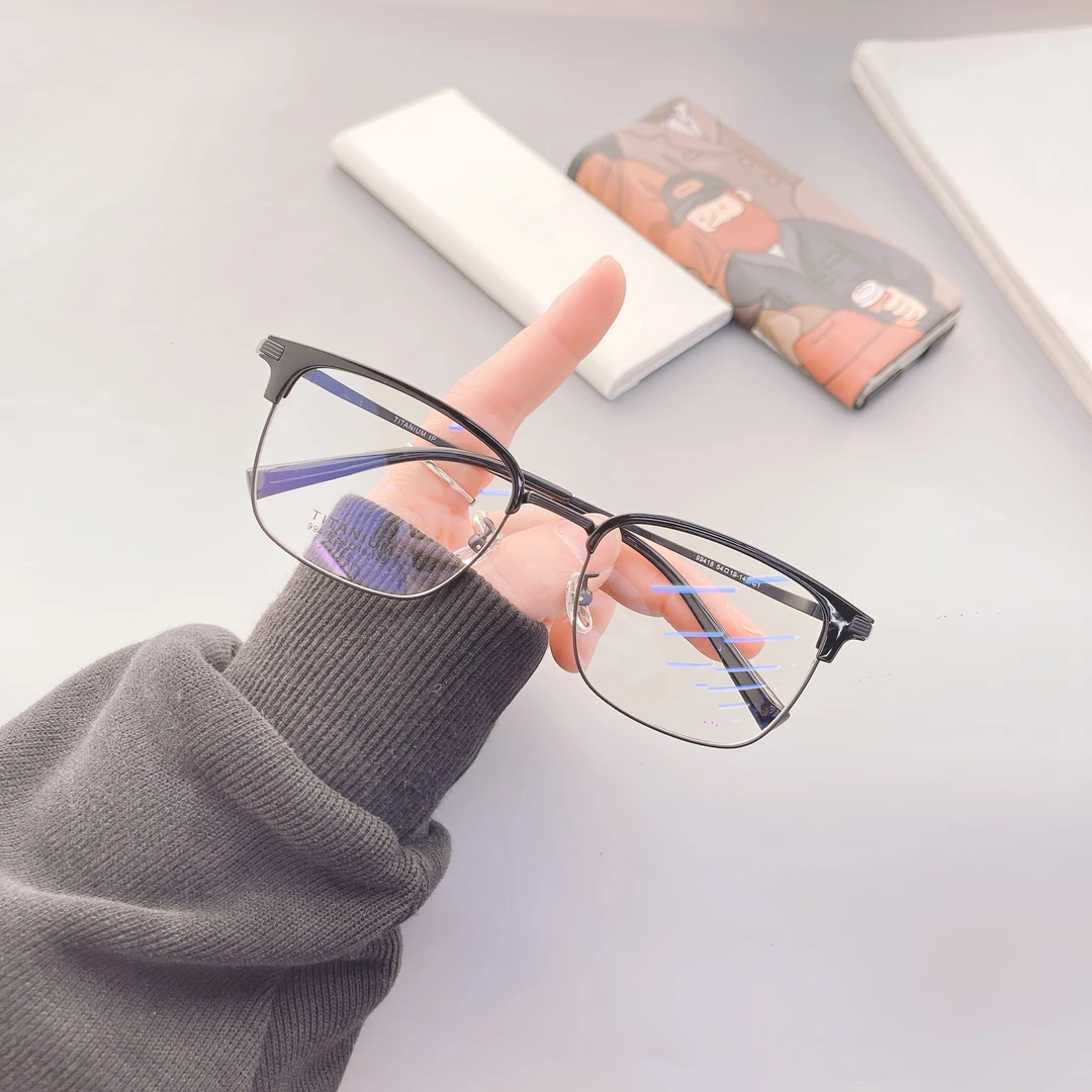 1德国品质超轻钛眉毛半框眼镜架弹性镜腿高智感眼镜配近视度数