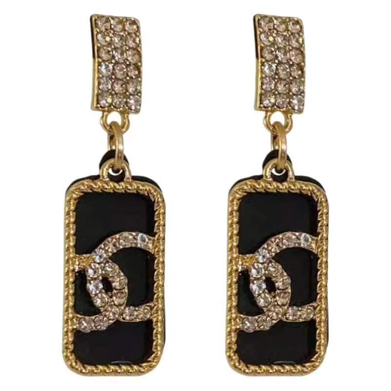 铜合金耳饰 E80耳饰轻奢时尚百搭气质小众经典黑色精致小香风