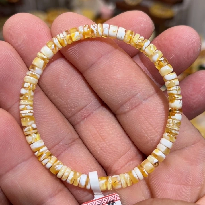 琥珀未镶嵌手链微瑕炫彩瓷白溶洞拉丝网隔片5.0mm