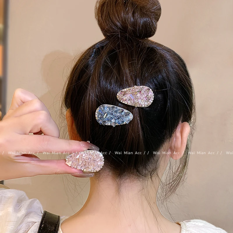 高级感水晶发夹鸭嘴夹女轻奢镶钻刘海夹碎发边夹新款一字夹头饰
