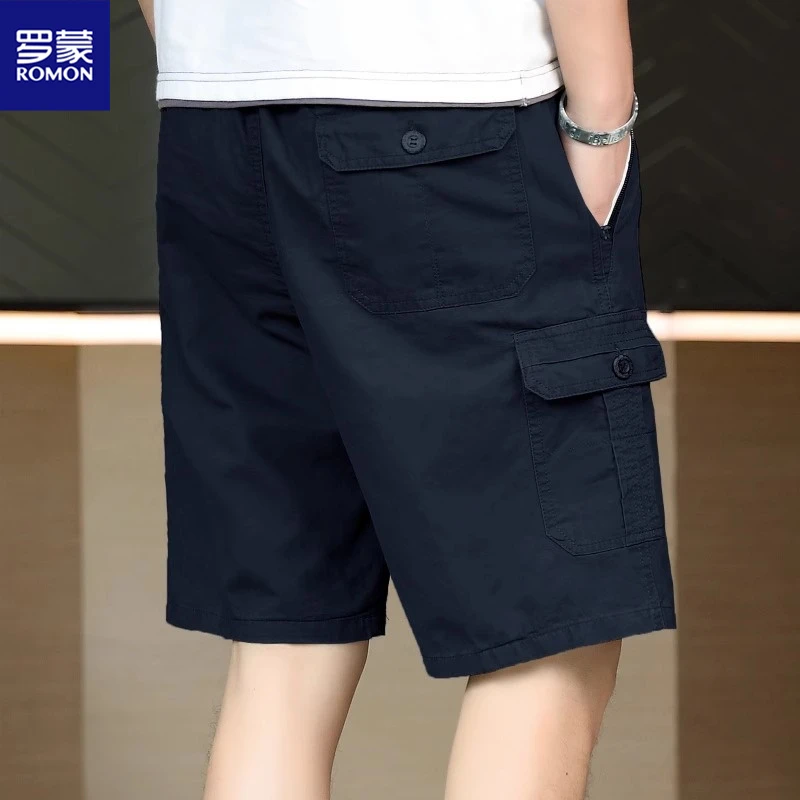 Romon/罗蒙夏季新款男士纯色工装薄款短裤潮流百搭纯棉休闲裤子