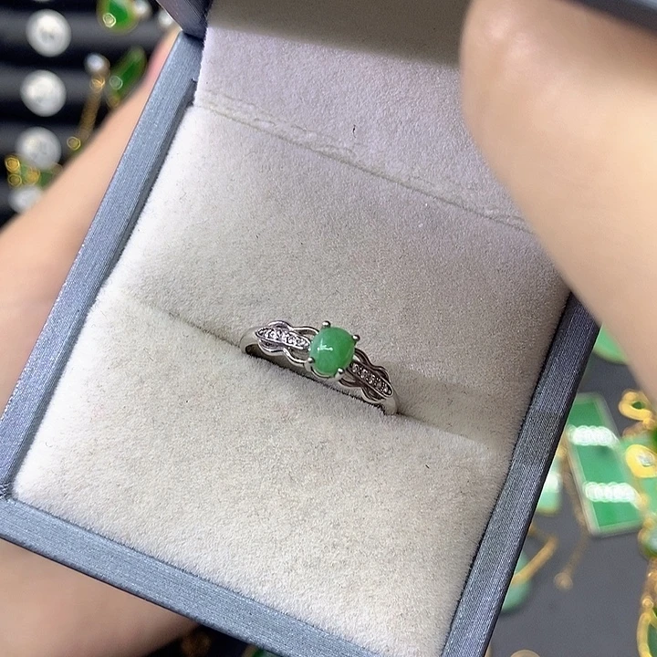翡翠银S925镶嵌戒指天然翡翠