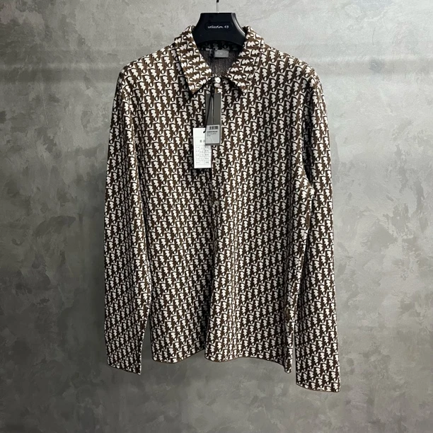 未使用 DIOR/迪奥 棕色Logo满印单排扣休闲长袖衬衫/L