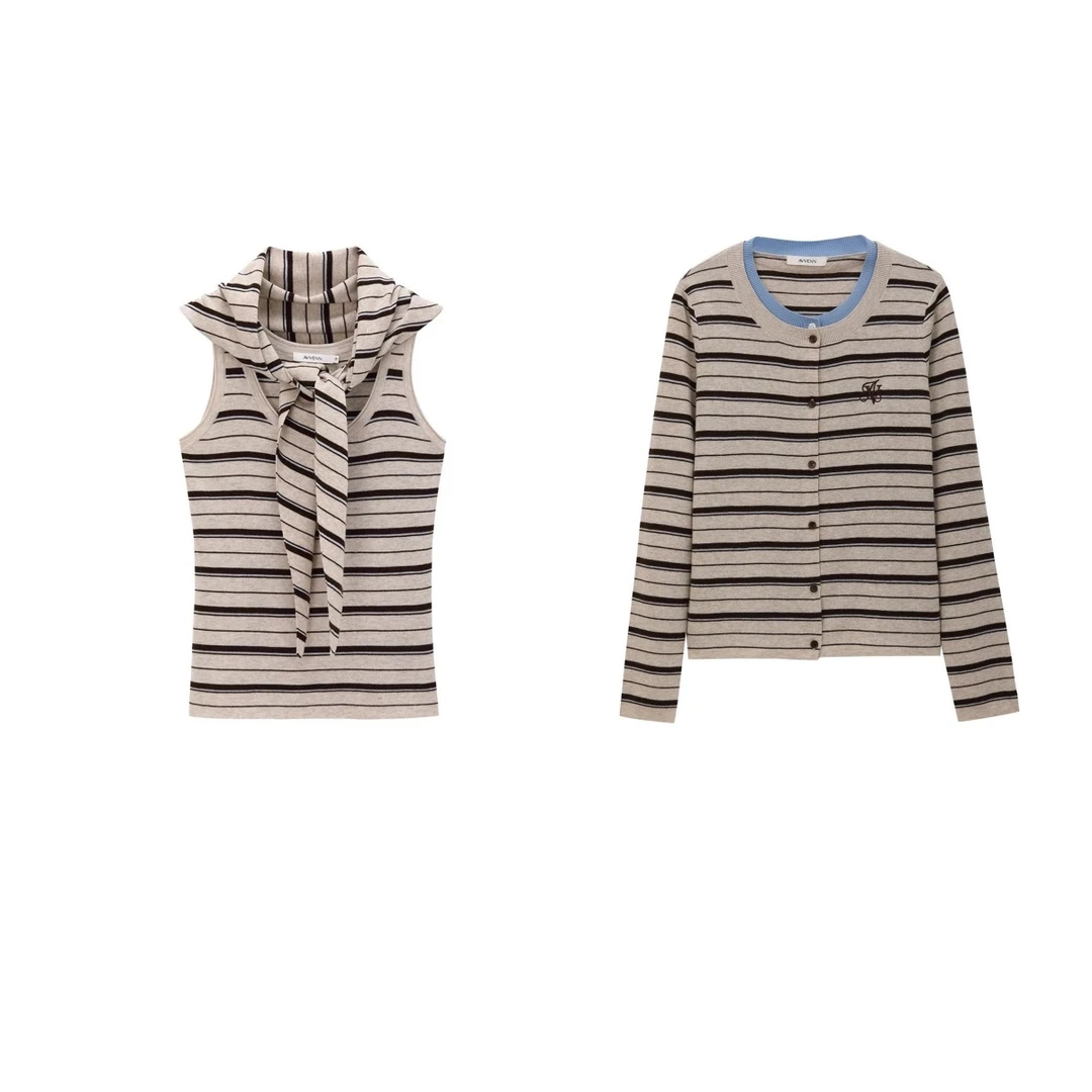 AVVENN 项小七设计师品牌26早春新款条纹拼蓝色上衣波点无袖背心