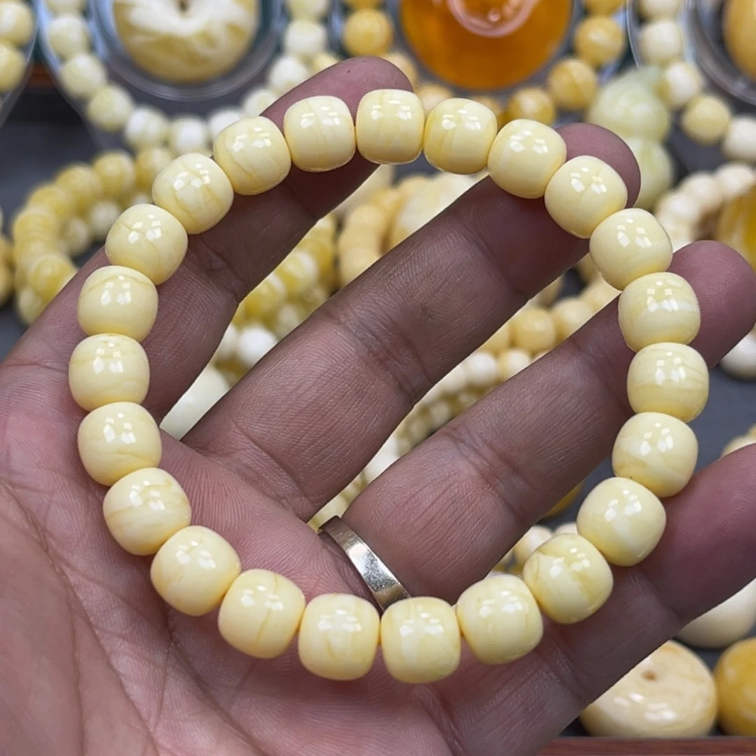 琥珀未镶嵌手串同料焦皮奶油芝士蜡老邢手串10mm