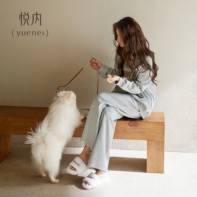 悦内带胸垫睡衣女士春秋款秋季长袖纯棉家居服休闲运动可出门外穿