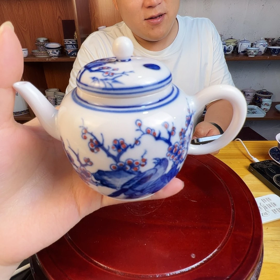 瓷片景德镇陶瓷红嘻嘻喜上眉梢壶一只