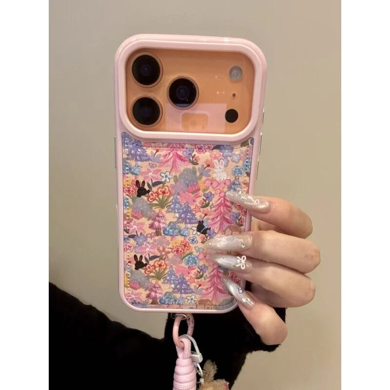 唯美ins彩色碎花常青树黑白小兔适用iphone17promax苹果16p手机壳