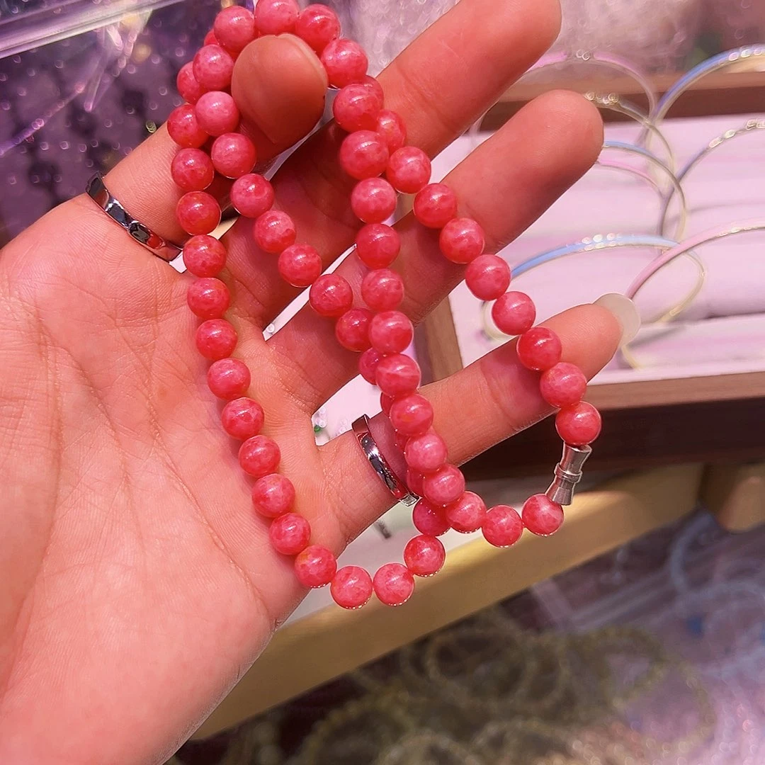 蔷薇辉石银S925镶嵌颈饰项链