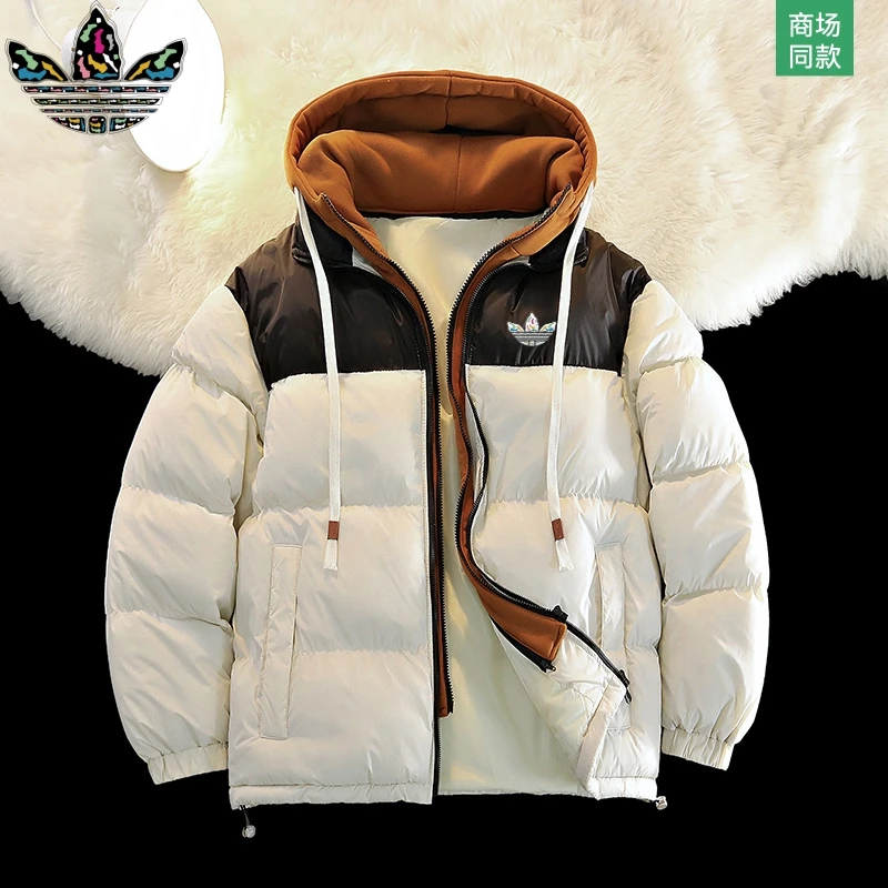 【官方奥特莱斯】品牌折扣 厚款假两件连帽宽松棉衣青少年棉服外套