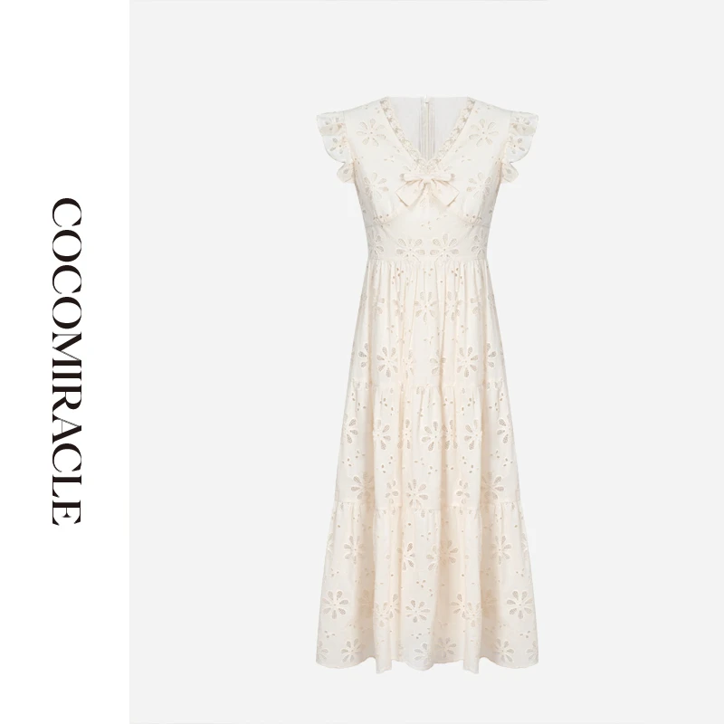 董小姐【罗马花园】新款法式少女感V领镂空蕾丝连衣裙Q53LYQ5237