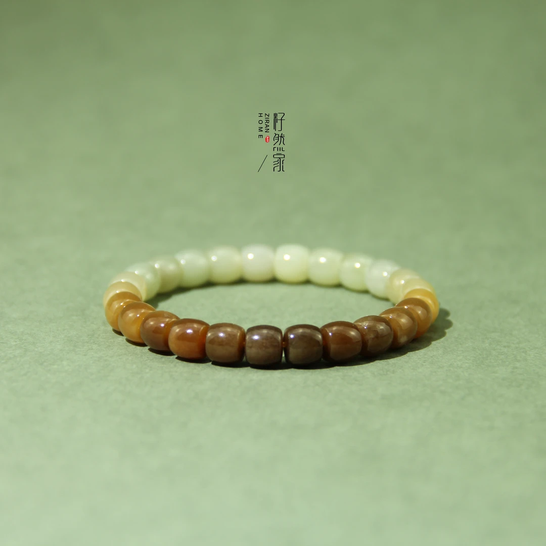 天然新疆和田玉且末糖渐变手串8mm单圈直切-微棉-（多样性发其一）