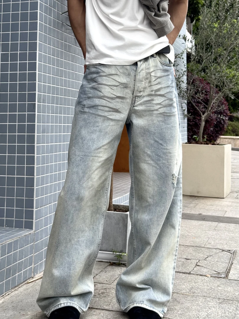 777made 【AC做旧猫须水洗】25新款高街1981M直筒牛仔裤男女同款