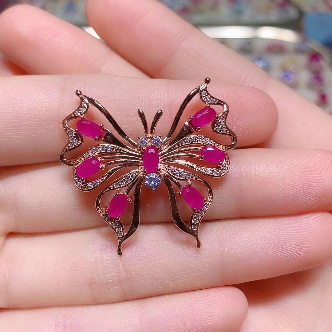 红宝石银S925镶嵌胸饰