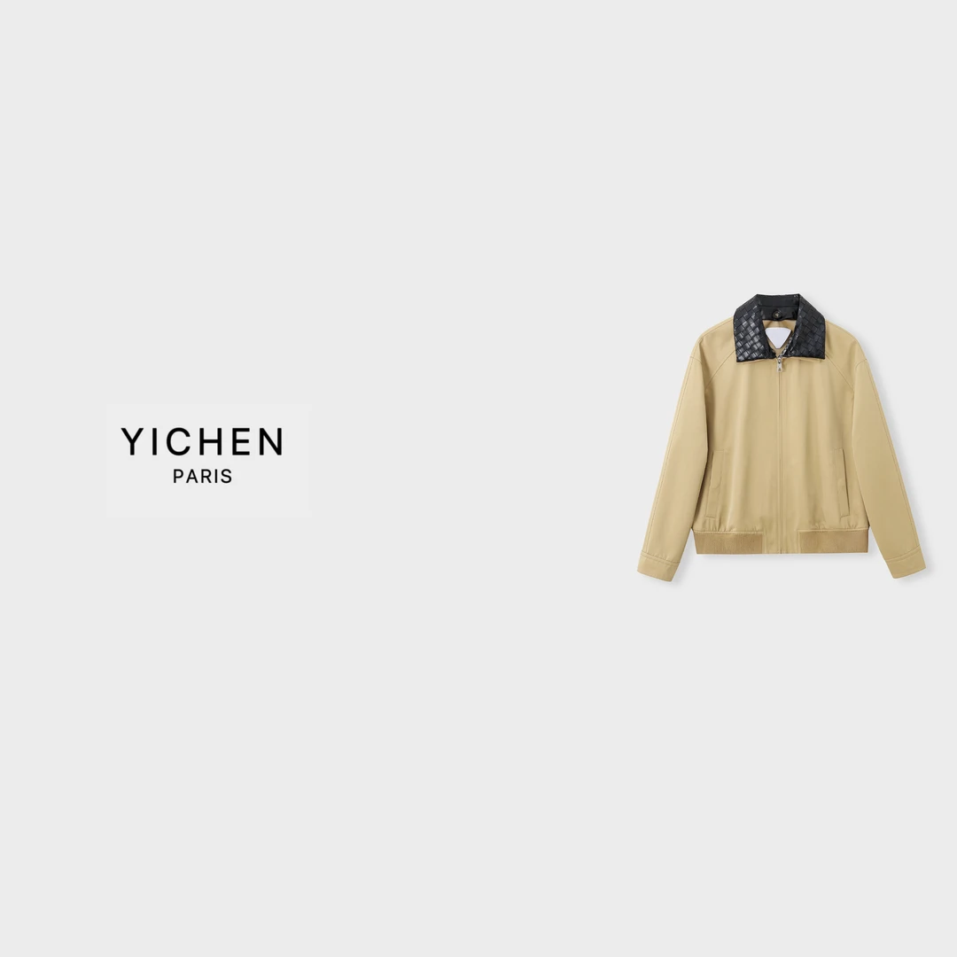 YC 编织纹理 B V 拉链款拼皮夹克外套-5255