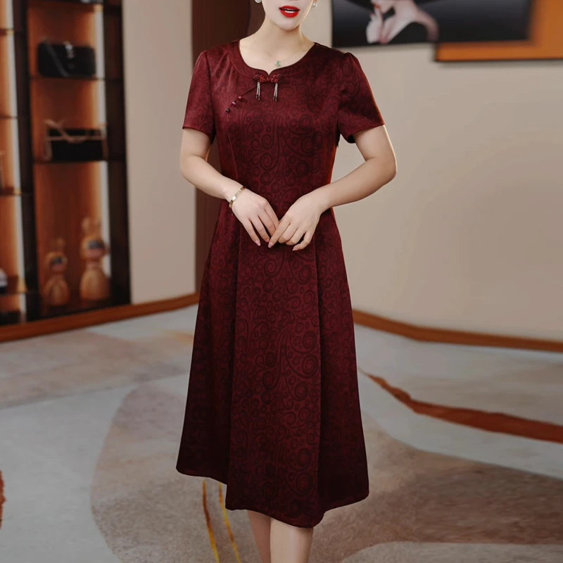 中式国风复古修身连衣裙女2025夏季新款高端气质显瘦减龄中长裙子