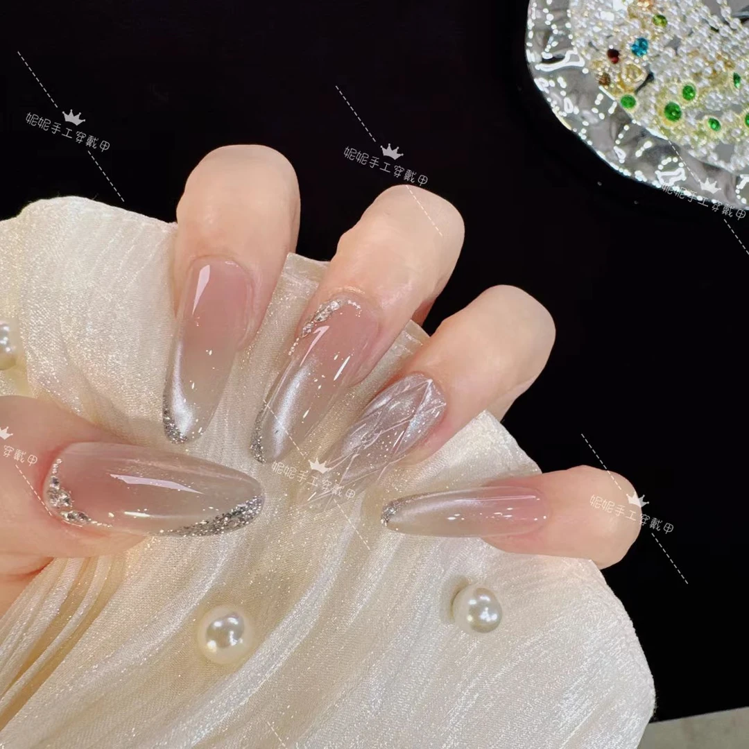 【月光菱格】纯手工穿戴甲气质款光疗美甲可拆卸10片