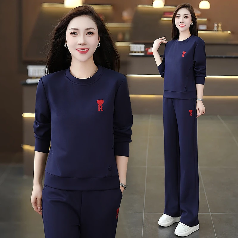 拉夏贝尔2025新款时尚休闲套装女春秋季减龄显瘦卫衣阔腿裤两件套