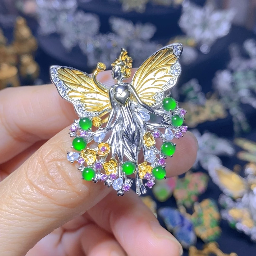 翡翠银S925镶嵌颈饰天然翡翠