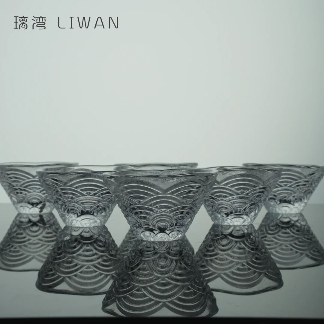 璃湾 LIWAN 六支装无铅水晶玻璃海浪纹主人小茶杯 小酒杯