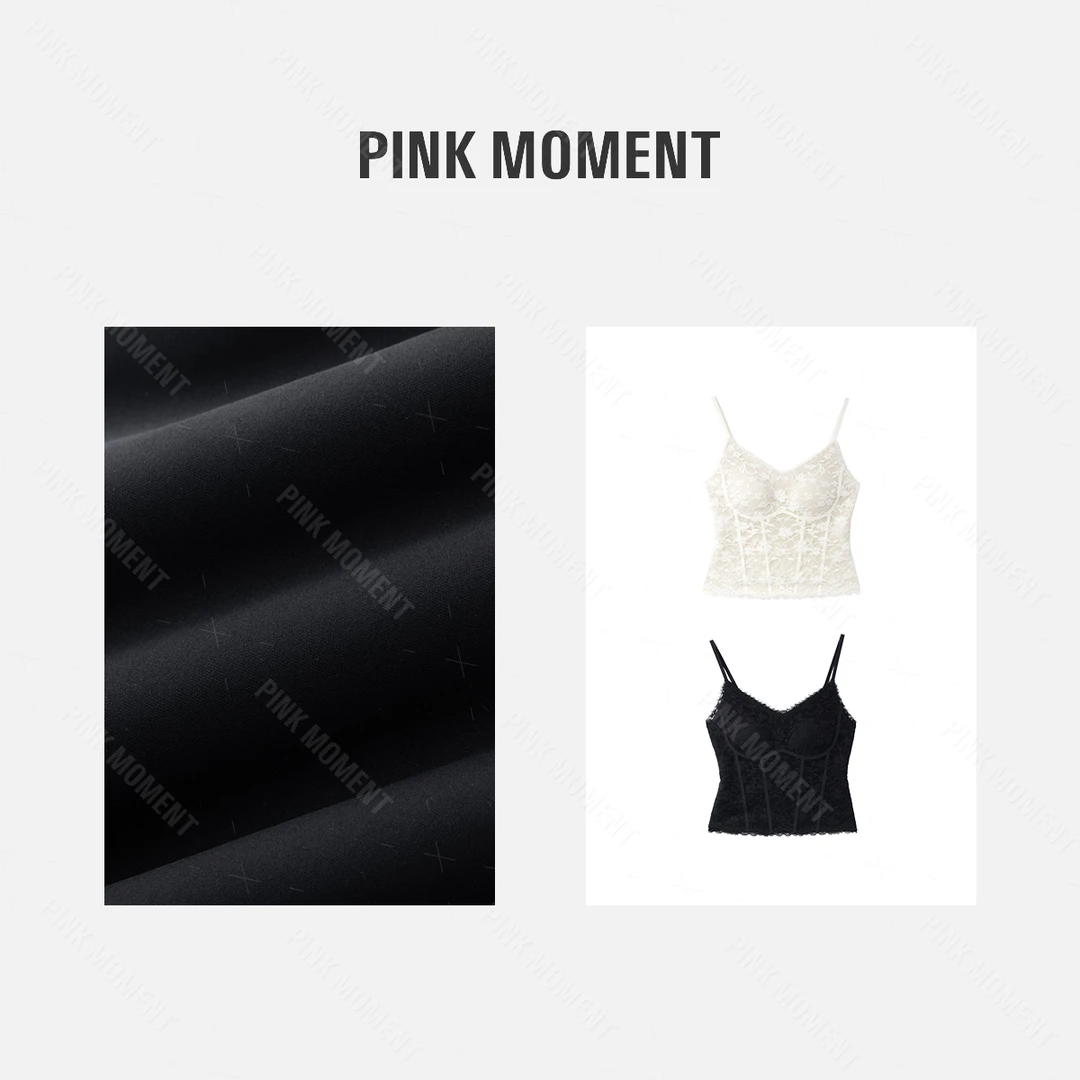 PM王囡囡 米白/黑色V领蕾丝细肩带美背（带胸垫） ND1C1421