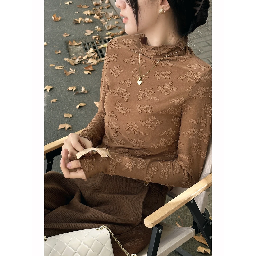 【重磅新款】简约立体雪花宽松气质设计感显瘦百搭高领上衣ZSY0777