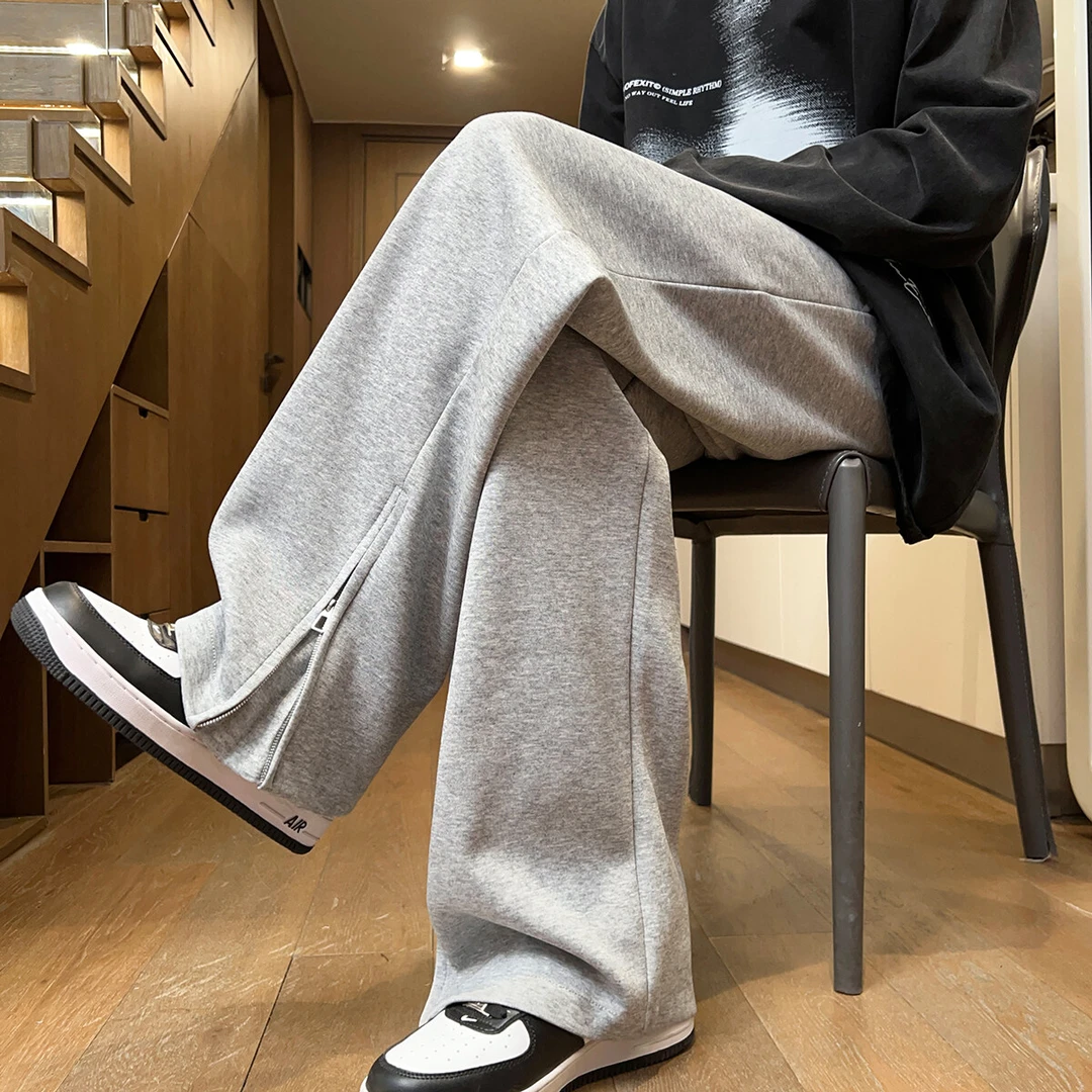 裤脚拉链卫裤男春季潮牌美式宽松直筒休闲裤子潮流阔腿垂感运动裤