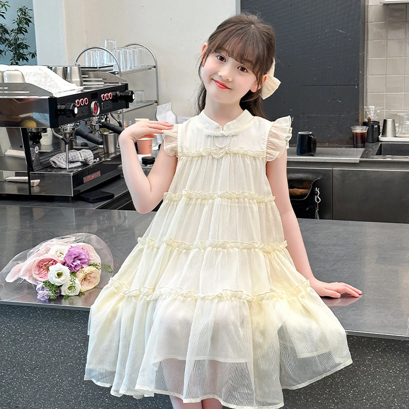 纯色波点女夏季休闲风显白连衣裙裙子宝宝裙韩版中大童