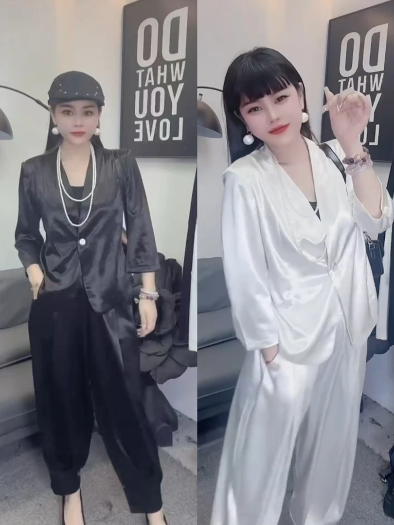 高级醋酸西装外套套装女通勤垂感显瘦设计简约百搭8943，9393