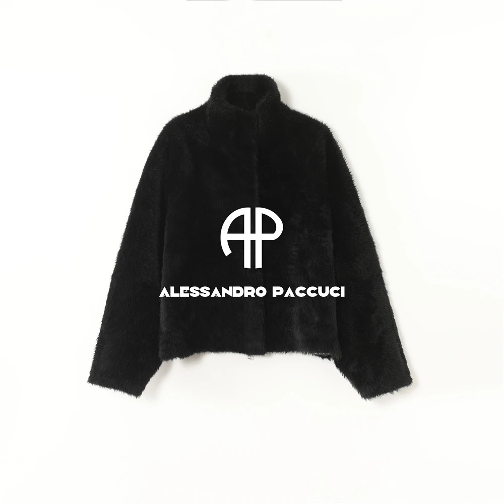 AP洛哥54113CM【黑标系列】意大利进口羊皮毛一体立领宽松外套女装