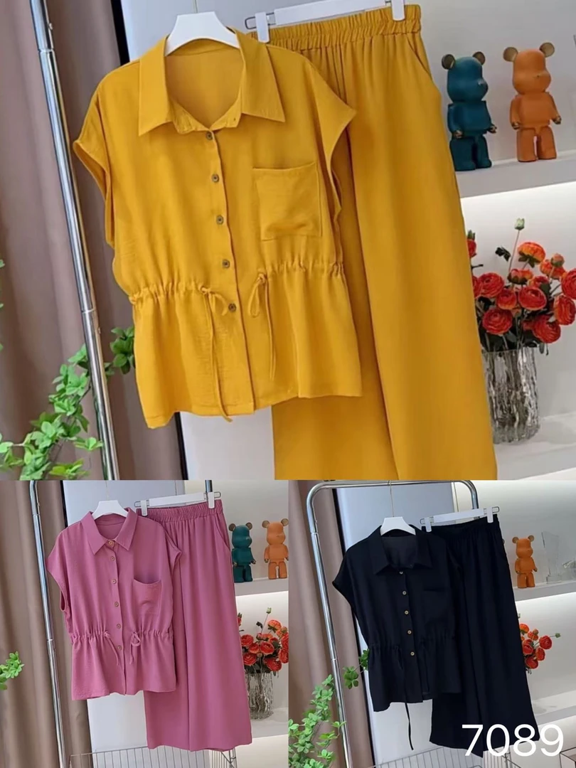 7089洋气翻领抽绳上衣+阔腿裤【两件套】